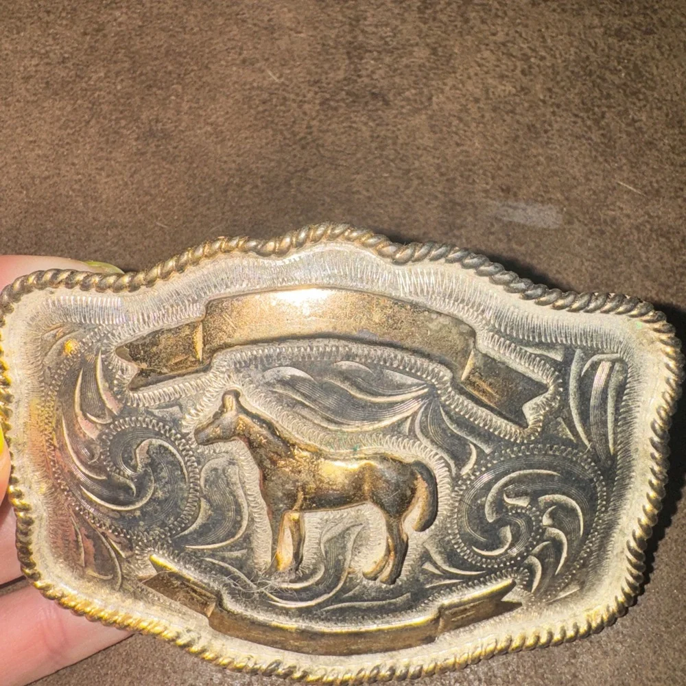 Gold and Silver Horse Belt Buckle